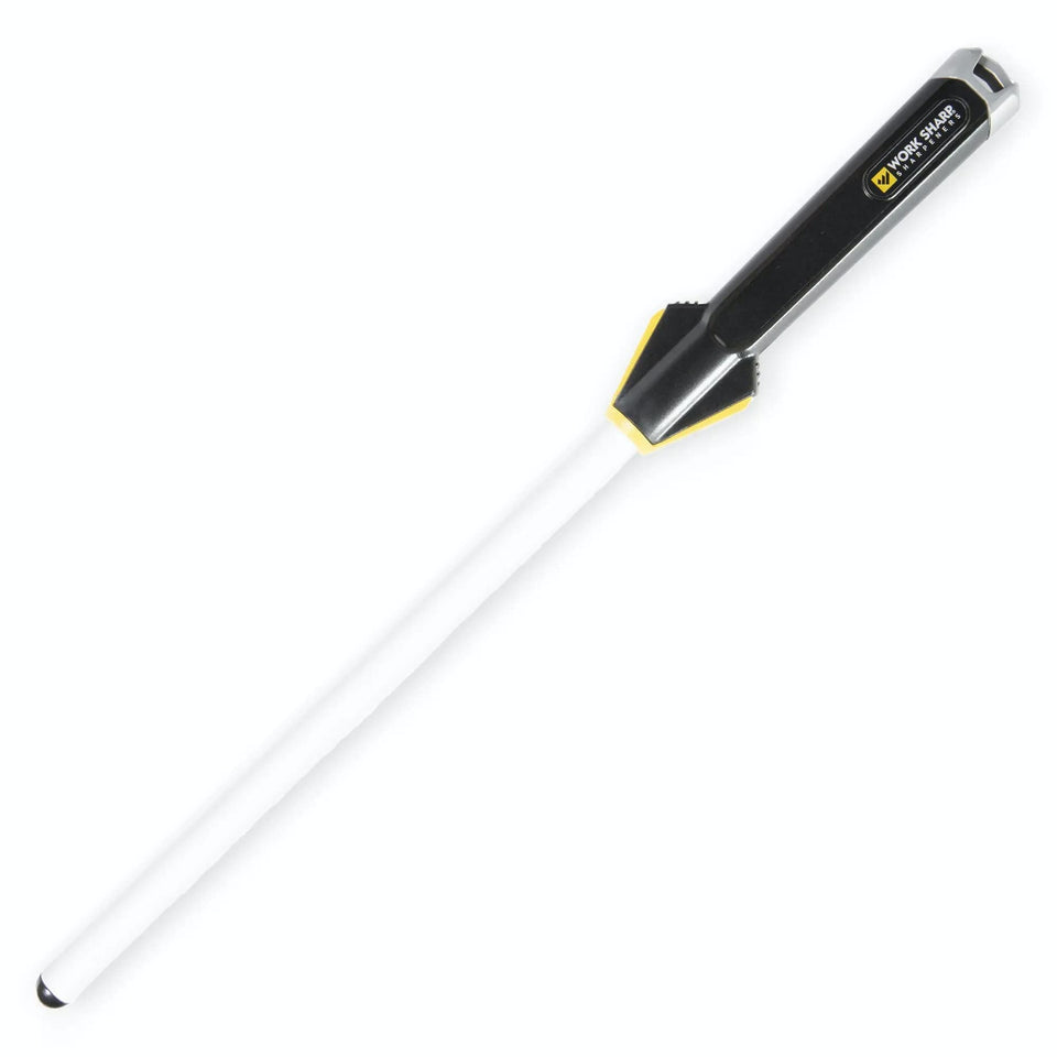 Work Sharp ceramic honing rod with angle guides for precise edge maintenance.