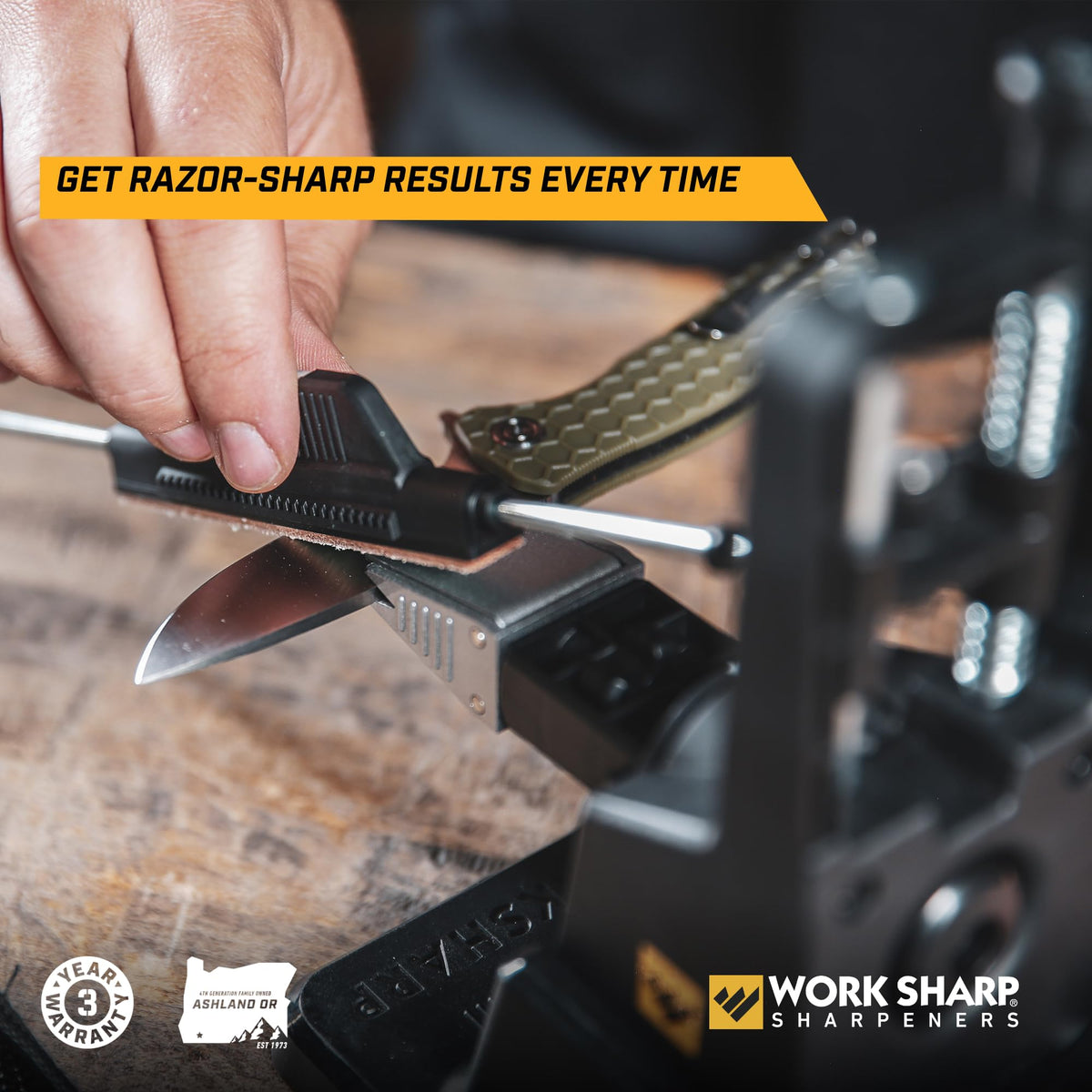 Work Sharp Precision Adjust Elite demonstrates quick grit switching for efficient edge customization.
