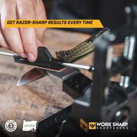 Work Sharp Precision Adjust Elite demonstrates quick grit switching for efficient edge customization.