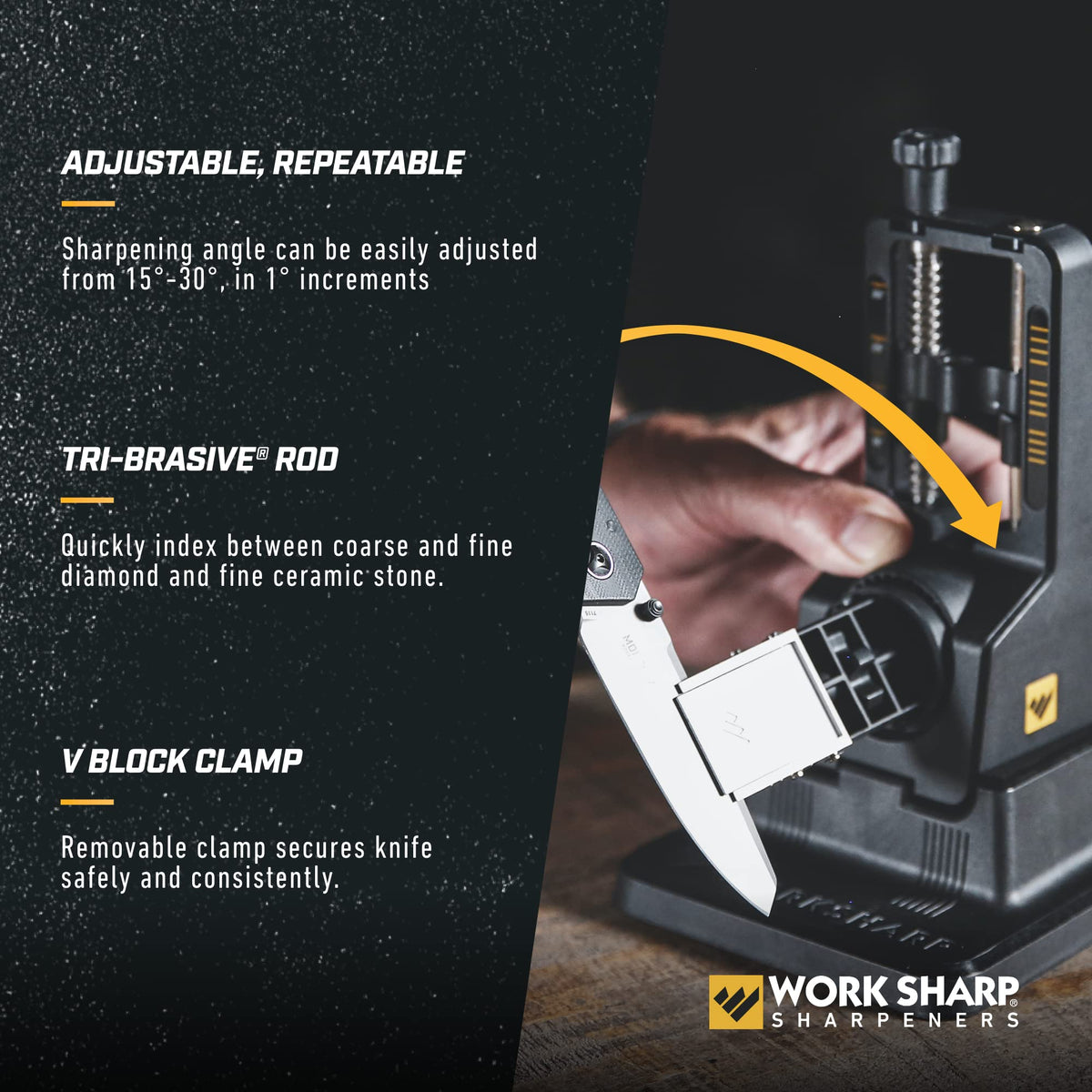 Work Sharp Precision Adjust Knife Sharpener offers adjustable angles 15-30 degrees