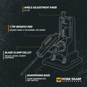 Work Sharp Precision Adjust Knife Sharpener's V-block clamp securely holds blades