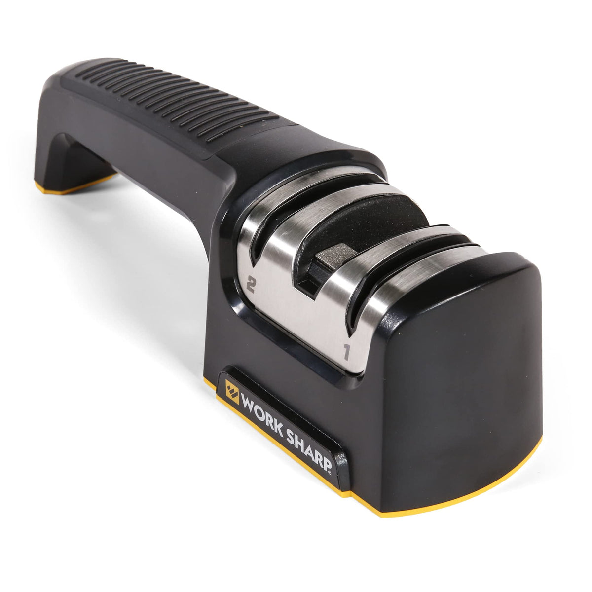 Work Sharp Pull Through Knife Sharpener compact front view for easy storage and quick sharpening.