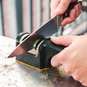 Paring knife edge honed with Work Sharp Pull Through during meal prep.