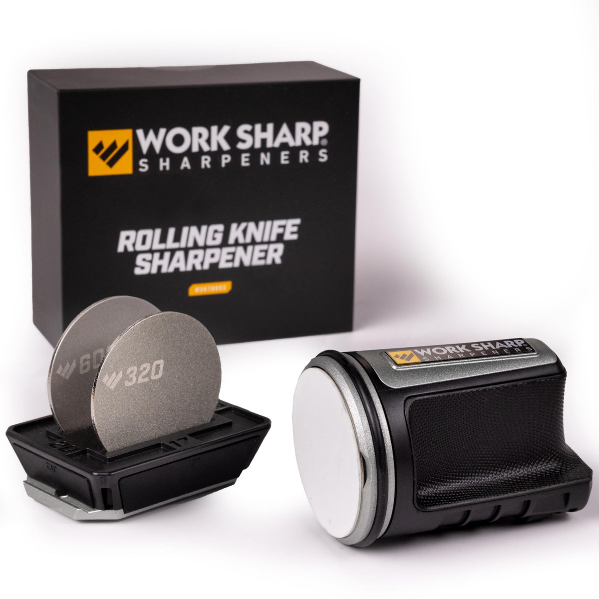 Work Sharp rolling knife sharpener angle-block for precise blade angles.