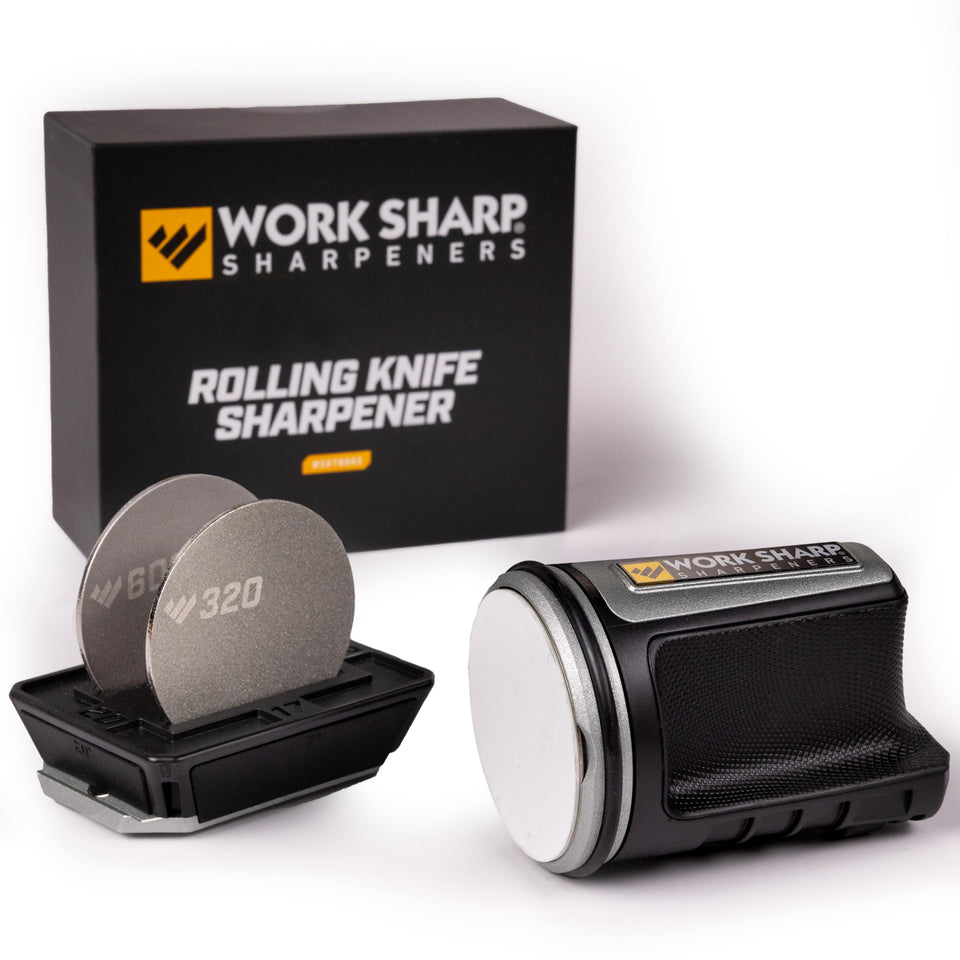Work Sharp rolling knife sharpener angle-block for precise blade angles.