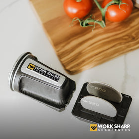 Work Sharp rolling knife sharpener four angles for versatile sharpening.