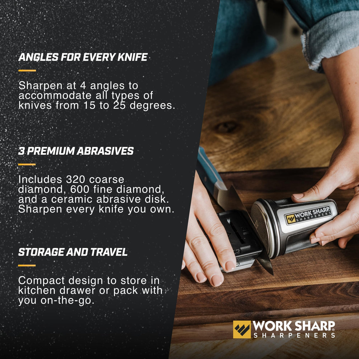 Work Sharp rolling knife sharpener fine 600-diamond for refined edges.