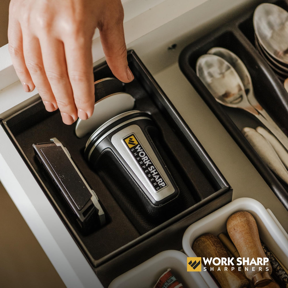 Work Sharp rolling knife sharpener Oregon design, engineered in Ashland.
