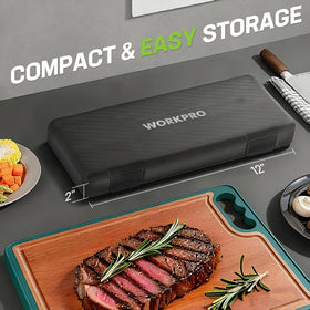 WORKPRO compact carving knife ideal for turkey, fish, and bread at gatherings.