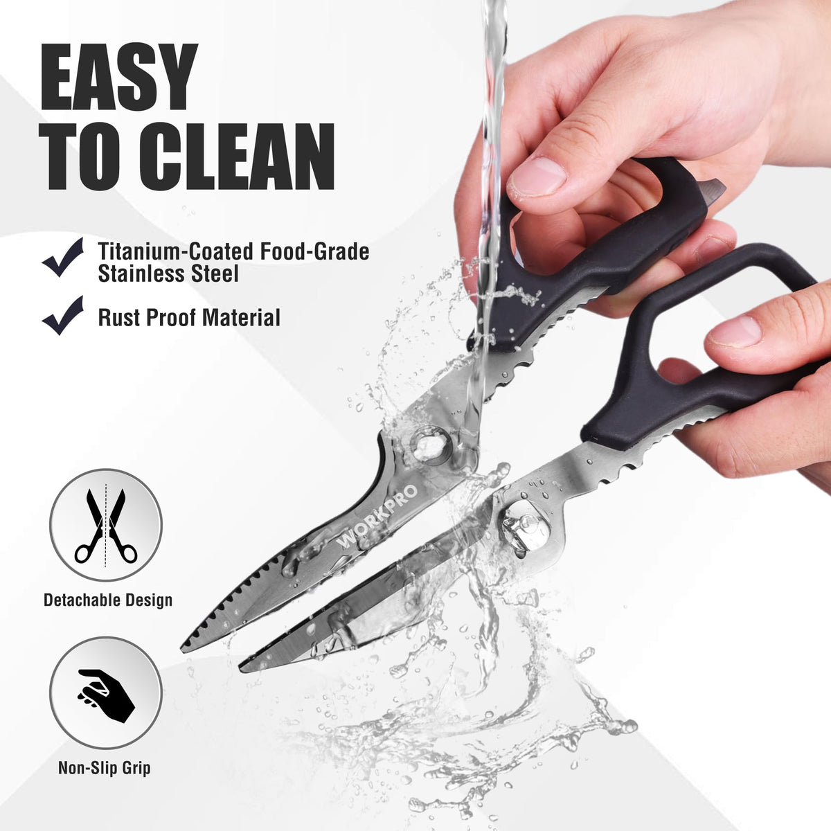 WORKPRO Scissors bone notch helps tackle poultry tasks with precision.