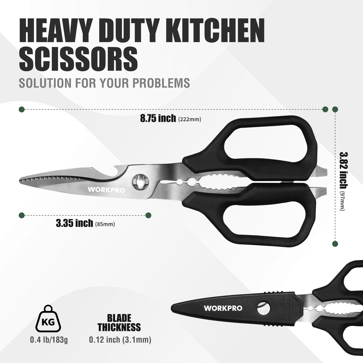 WORKPRO Kitchen Scissors detachable blades allow easy cleaning after use.