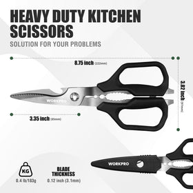 WORKPRO Kitchen Scissors detachable blades allow easy cleaning after use.