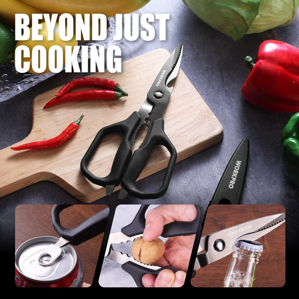 WORKPRO Ergonomic grip ensures comfortable, secure cutting during prep.