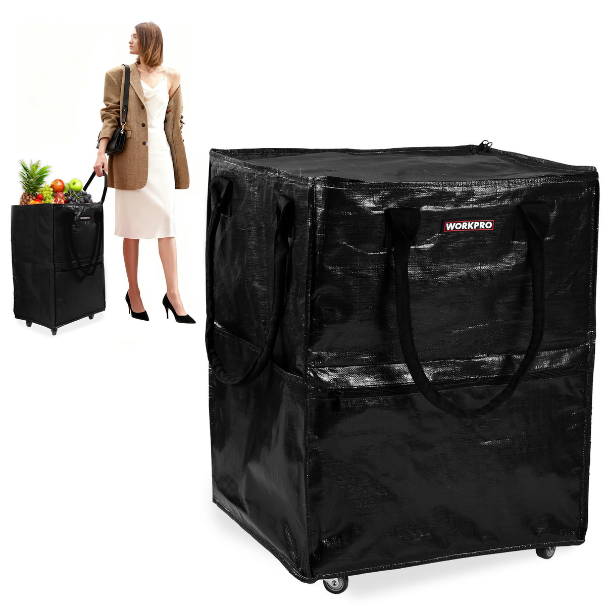 WORKPRO medium bag on wheels folding, ideal for easy grocery trips.