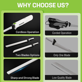 WORKPRO seven-inch bread blade and eight-inch meat blade for versatile slicing.