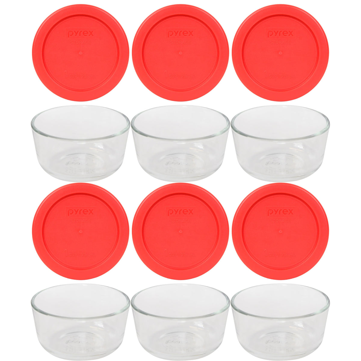 World Kitchen Pyrex 1-cup bowls ready for precise portions and meal prep.