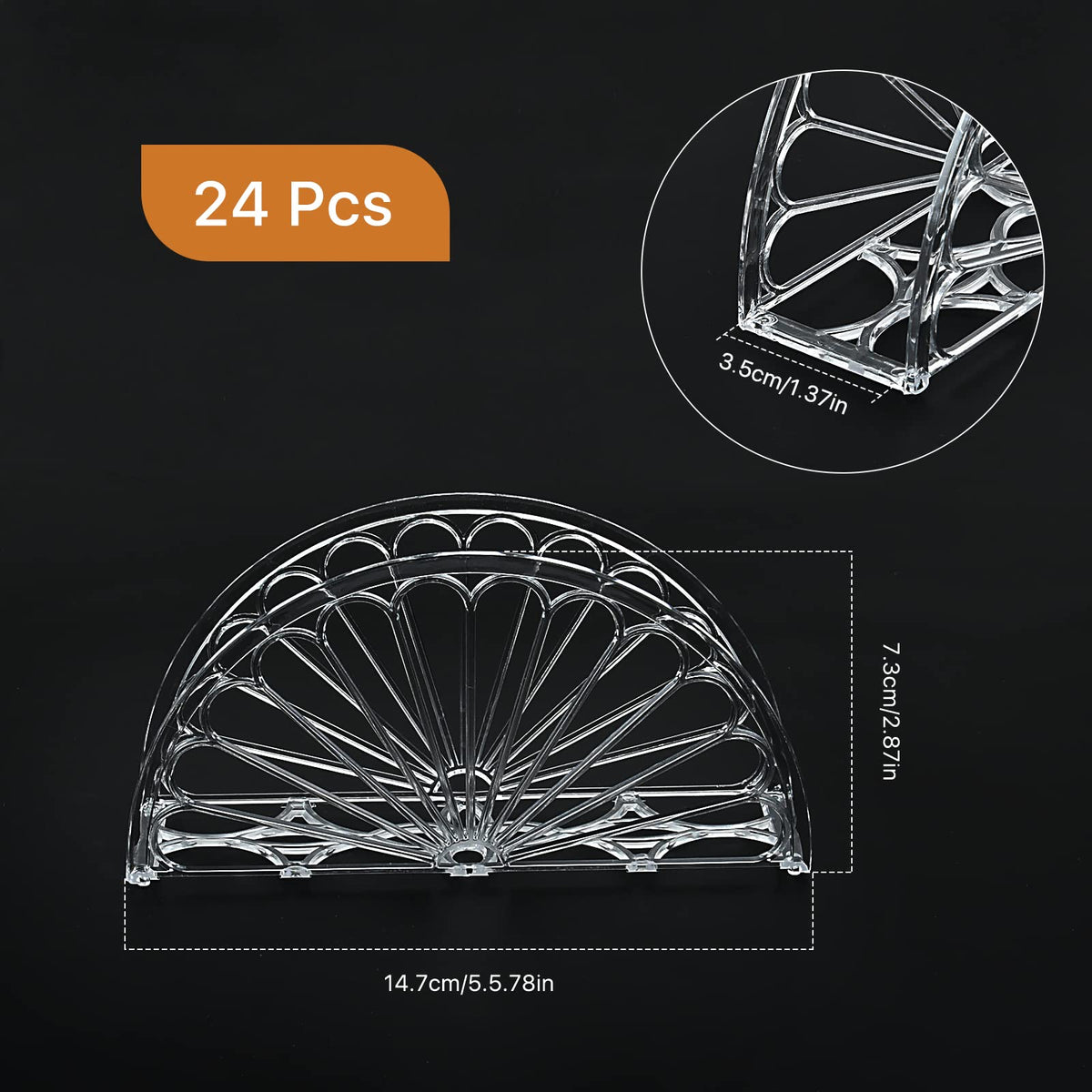 Worldity clear napkin holder with fan-shaped mouth for easy napkin grab.