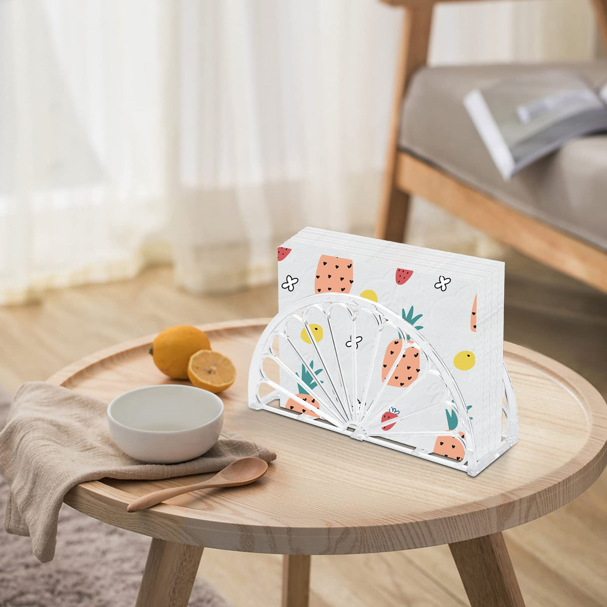 Worldity clear napkin holder doubles as a compact organizer for notes or photos.