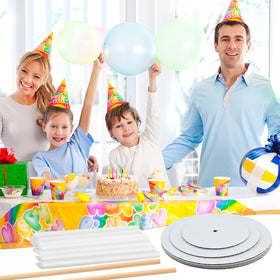 Worldity straw dowels secure tiers for stable multi-layer displays.