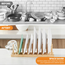 Worthyeah bamboo dish drying rack side view highlighting compact, space-saving design for small kitchens.