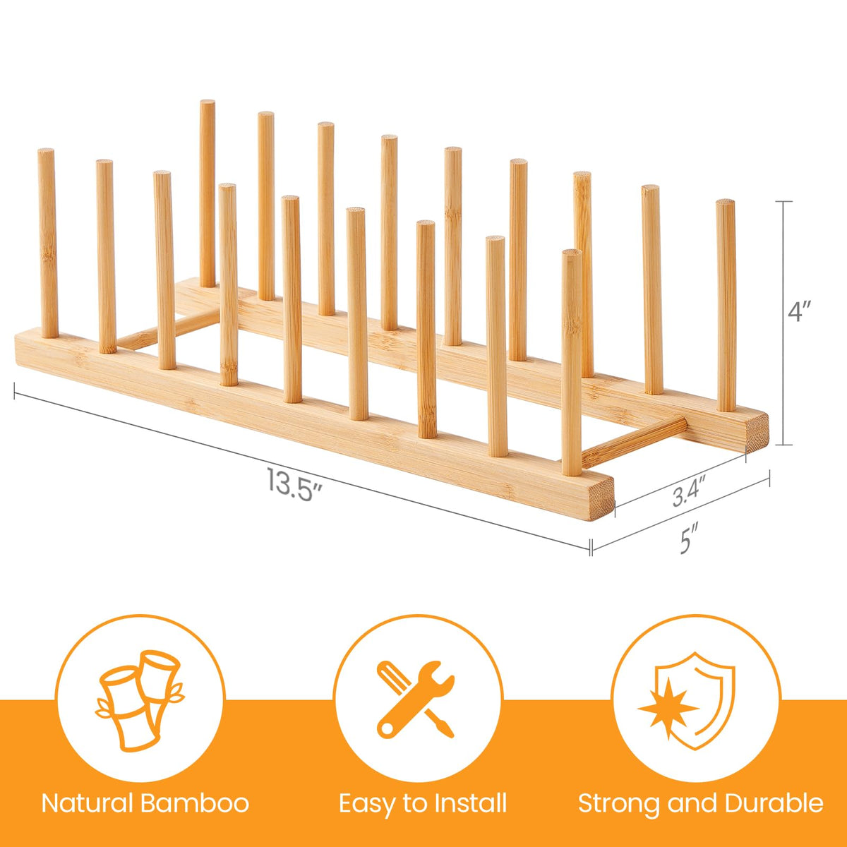 Worthyeah bamboo pot lid organizer displaying lids neatly and improving cabinet storage.