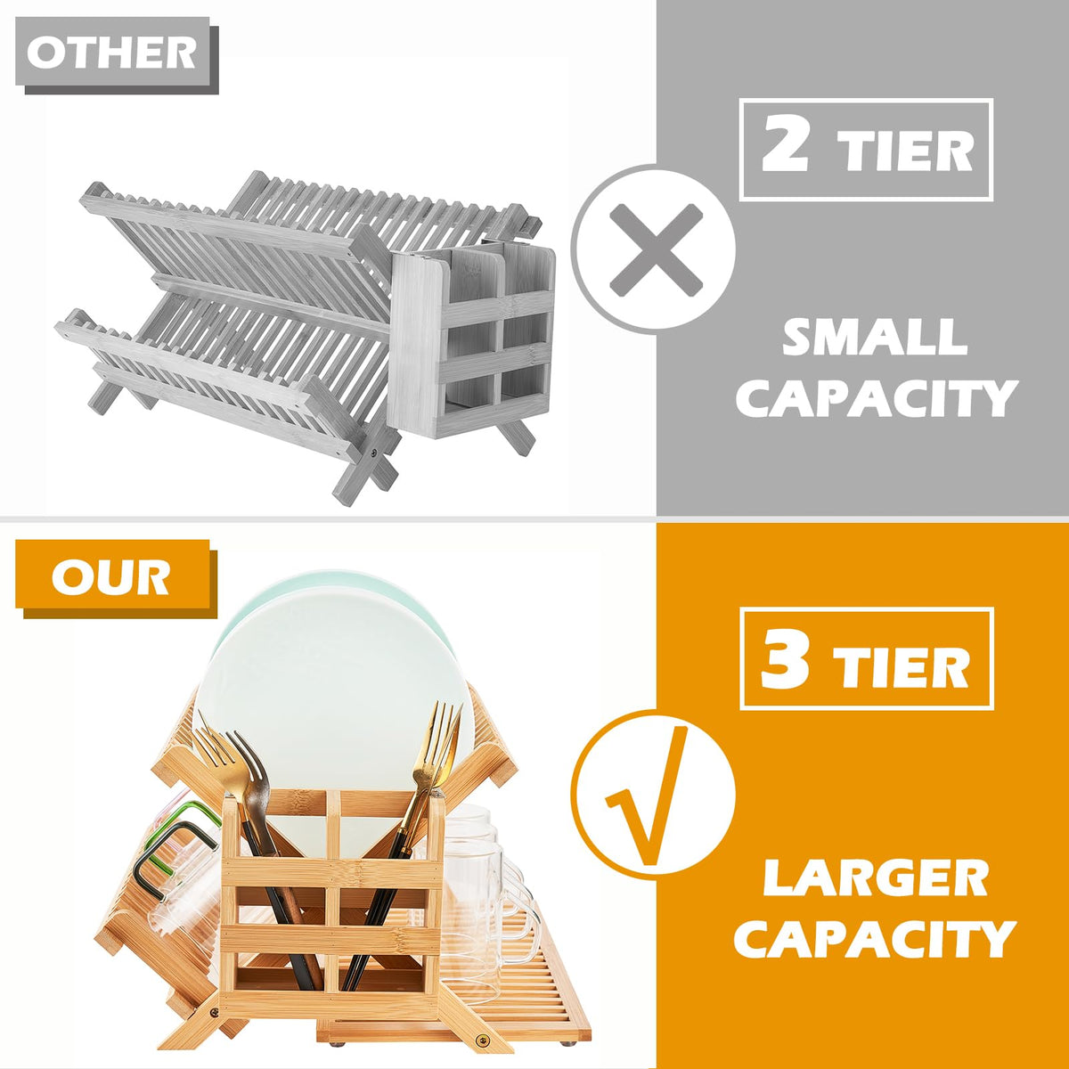 Worthyeah folding bamboo drying rack saves space when not in use.