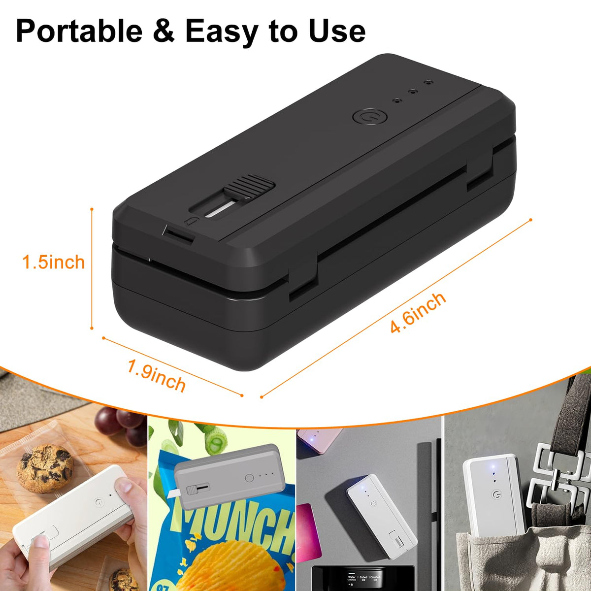 WOSERLD 2-in-1 sealer and cutter with magnetic back for easy storage.