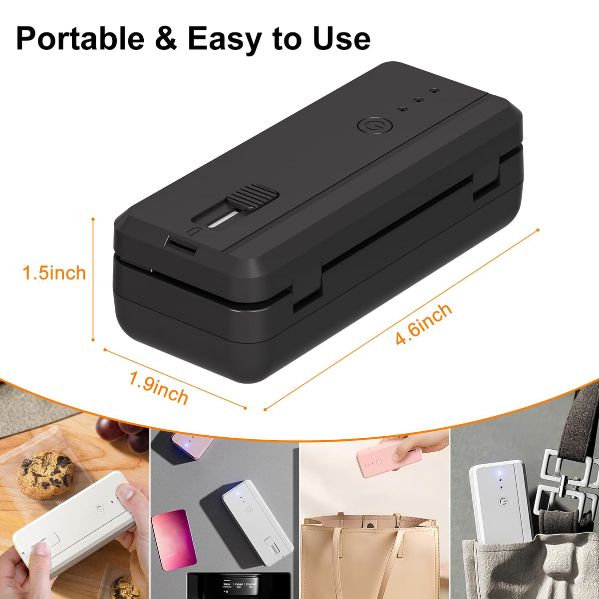 Rechargeable WOSERLD sealer with 1300mAh battery powers cordless sealing of snacks and pet food.