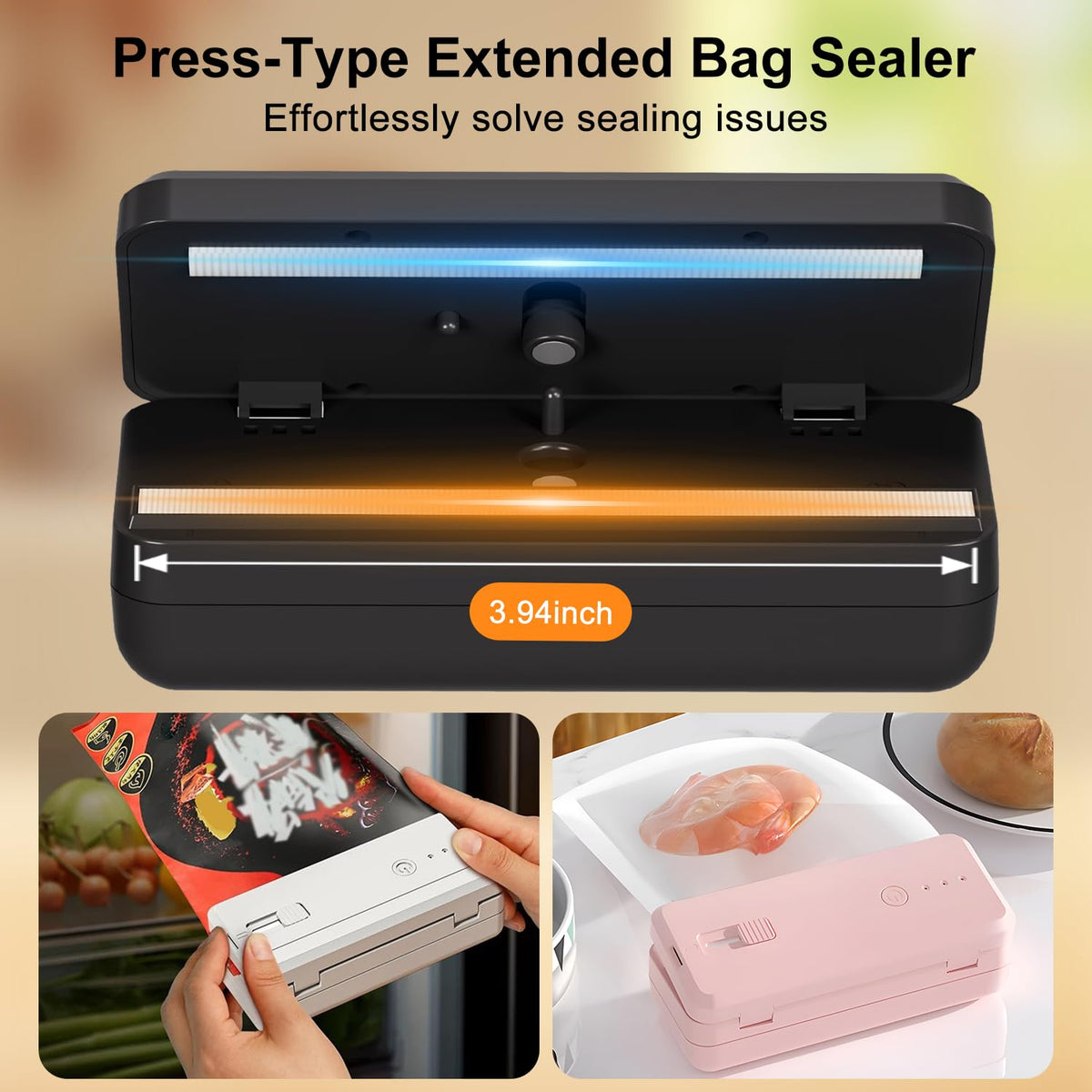 WOSERLD sealing width up to 3.94 inches for wide bags.