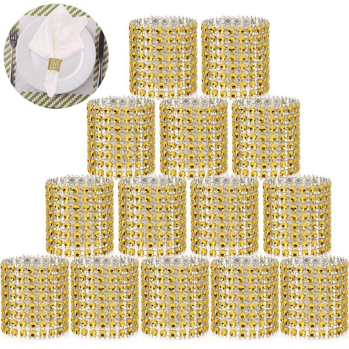 Wotoban bling napkin rings set of 150 in gold add elegant sparkle to table settings.