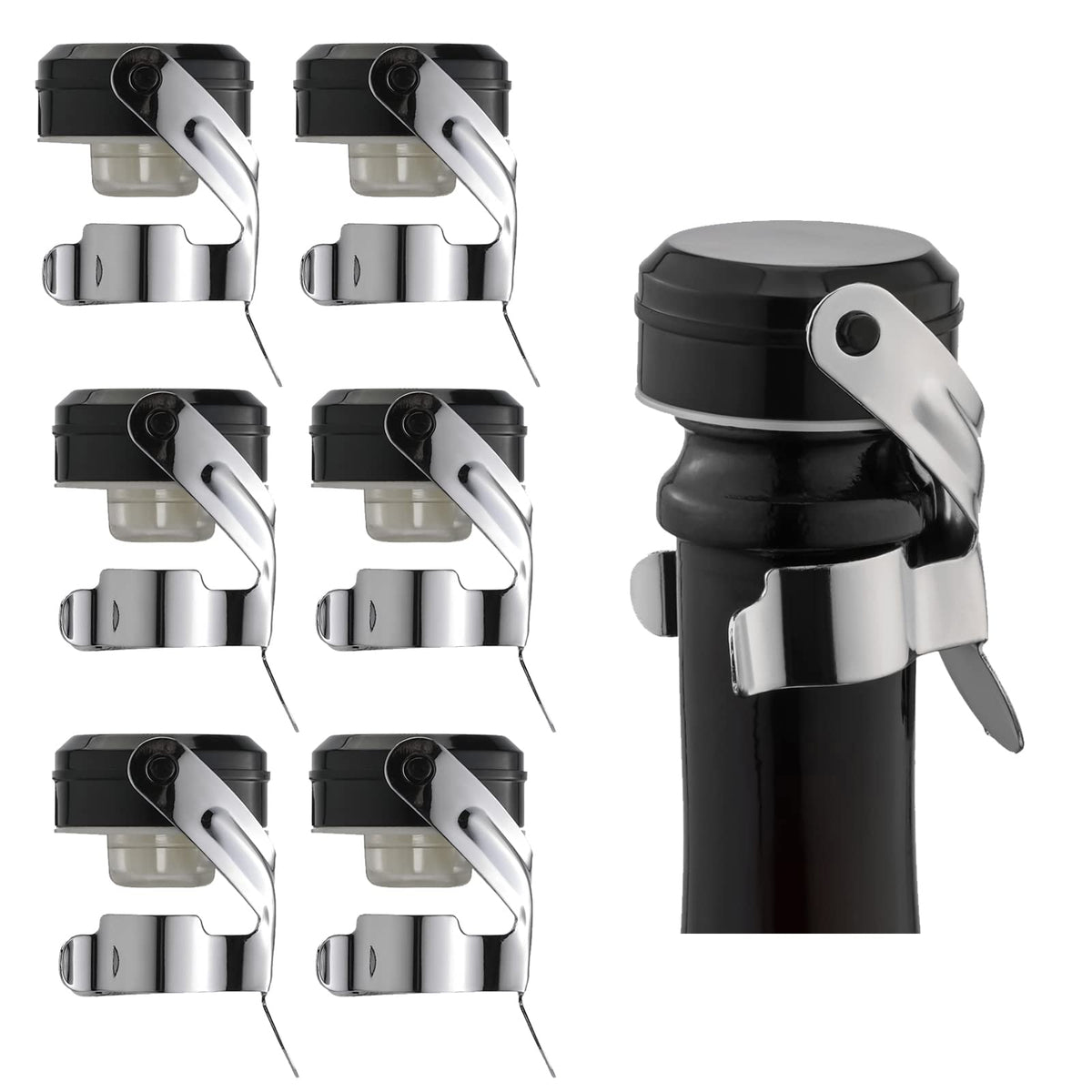 WOTOR champagne bottle stopper in stainless steel seals the bottle for lasting fizz.