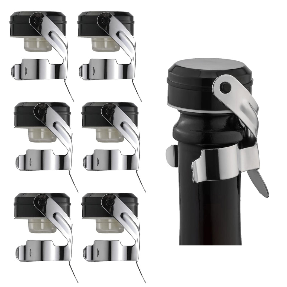 WOTOR champagne bottle stopper in stainless steel seals the bottle for lasting fizz.