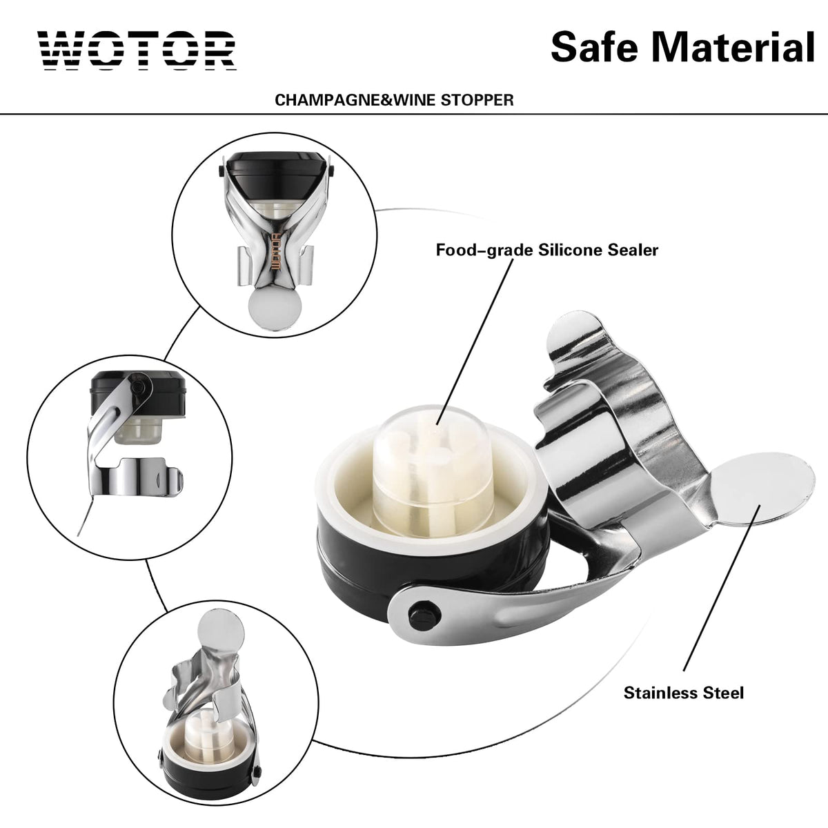 WOTOR champagne cava prosecco stopper fits sparkling bottles securely.