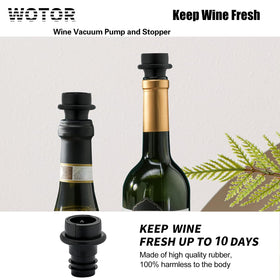 WOTOR eight-stoppers set shown with pump for reusable bottle sealing