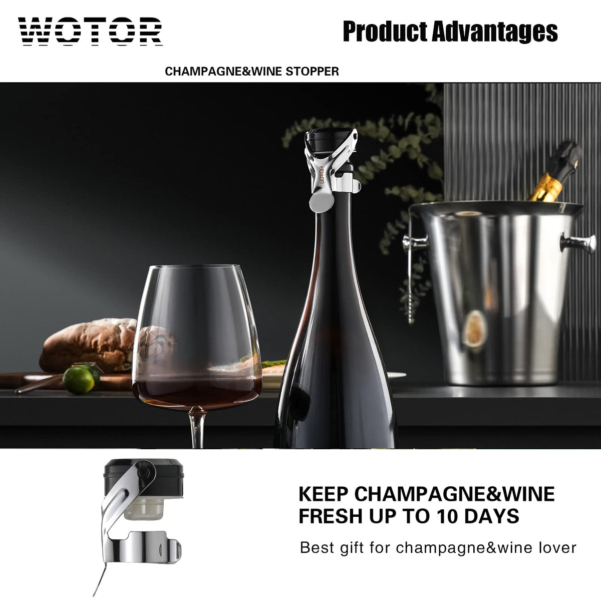 WOTOR leak-proof stopper prevents spills after opening.