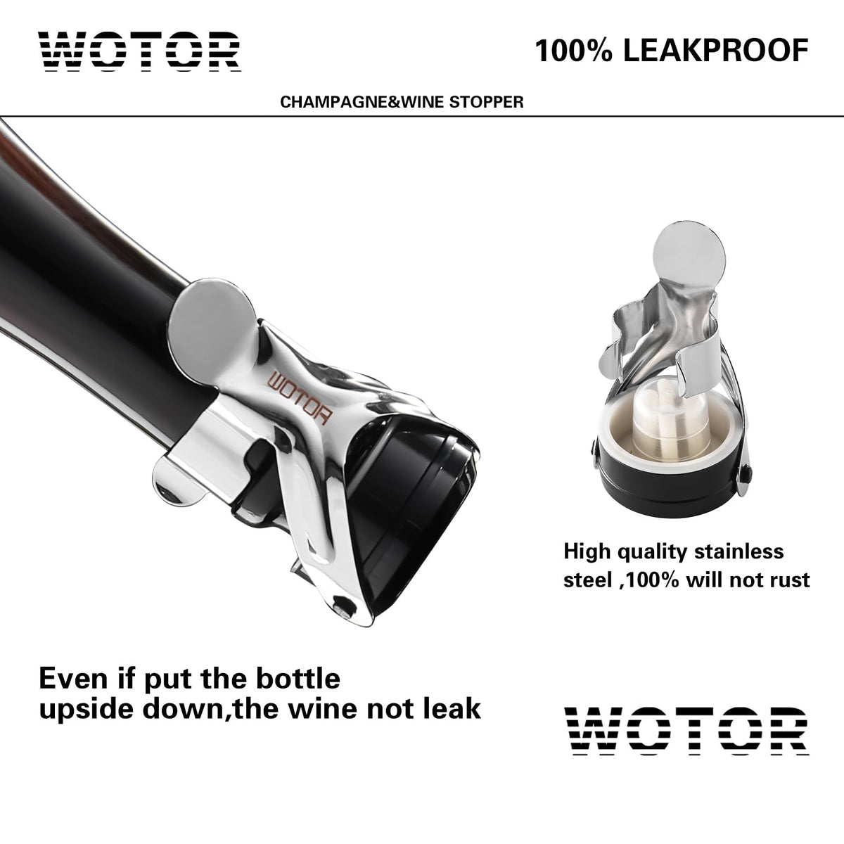 WOTOR stainless steel stopper seals red and white wine bottles.
