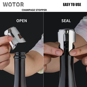 WOTOR stainless-steel-champagne-stopper with silicone seal resists corrosion and leaks.