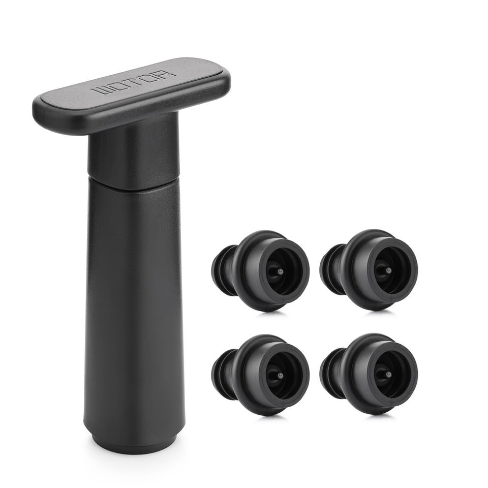 WOTOR Wine Saver pump sealing a bottle to preserve aroma and flavor.