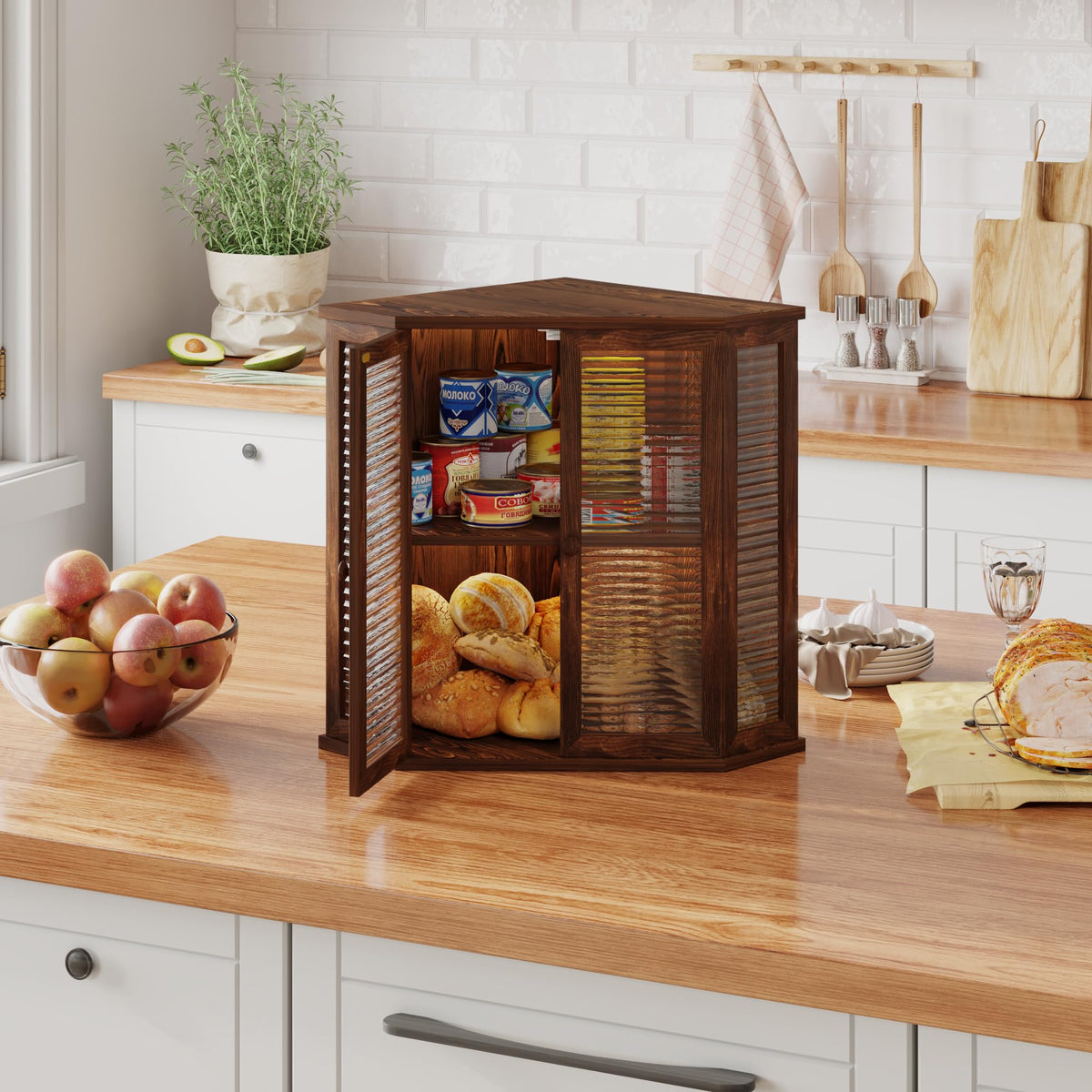 WouZglk bread box interior with two-tier shelves for breads