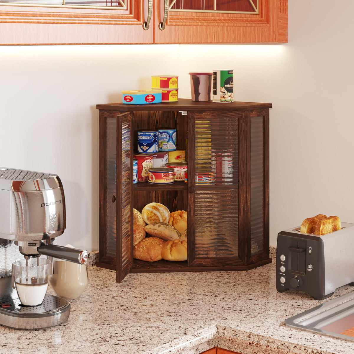 WouZglk corner design bread box fitting a countertop corner