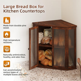WouZglk vintage farmhouse bread box on a rustic counter