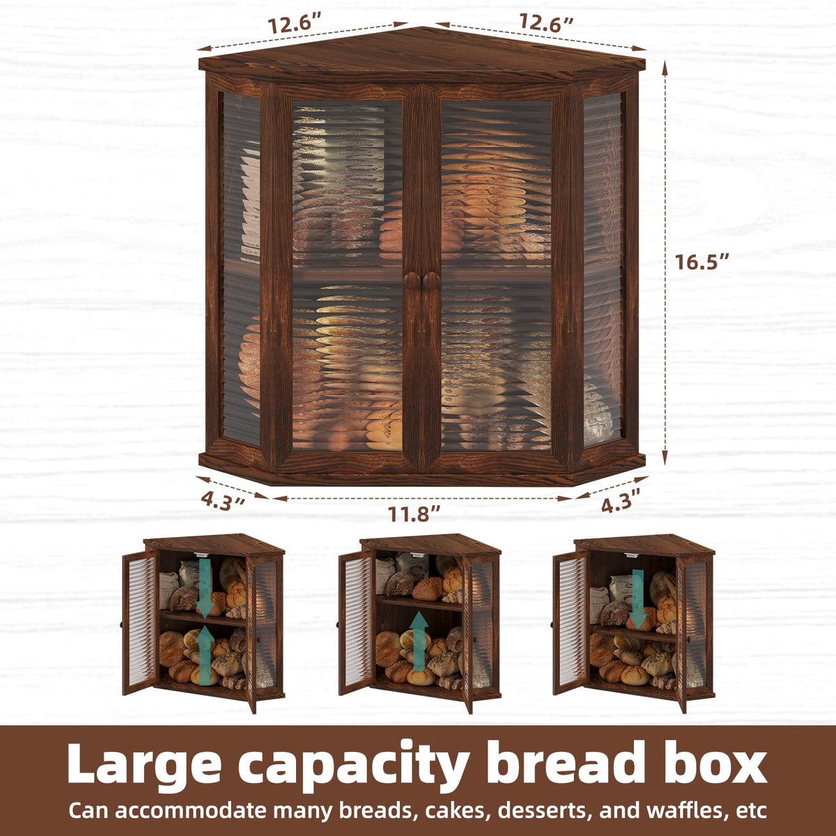 WouZglk bread box with wavy glass door showing contents
