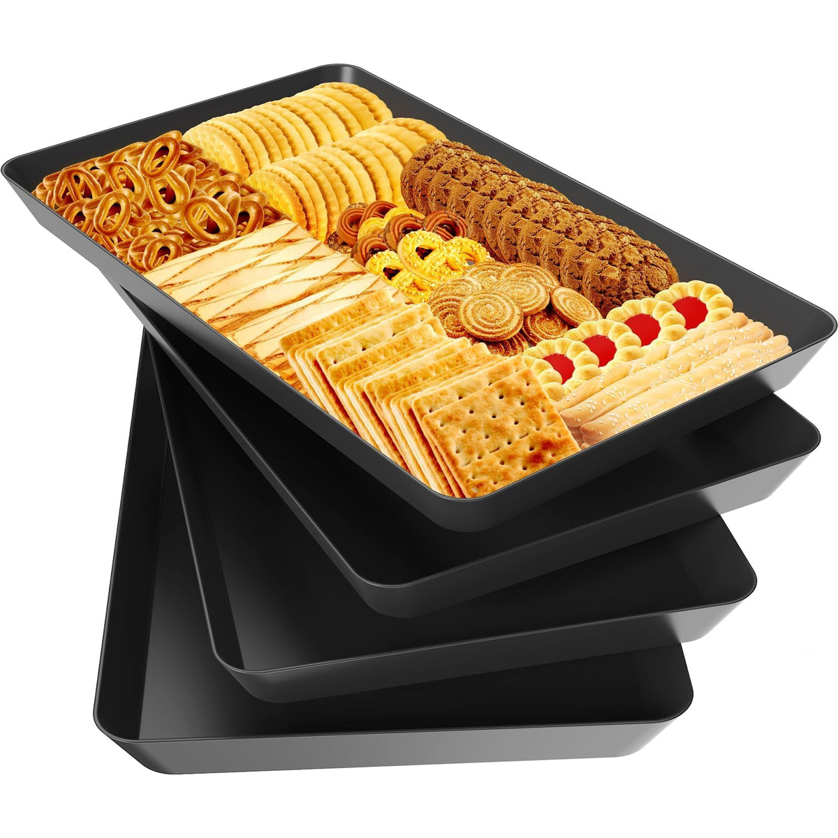 WOWBOX 4-pcs serving tray for entertaining with a roomy surface for fruits and snacks