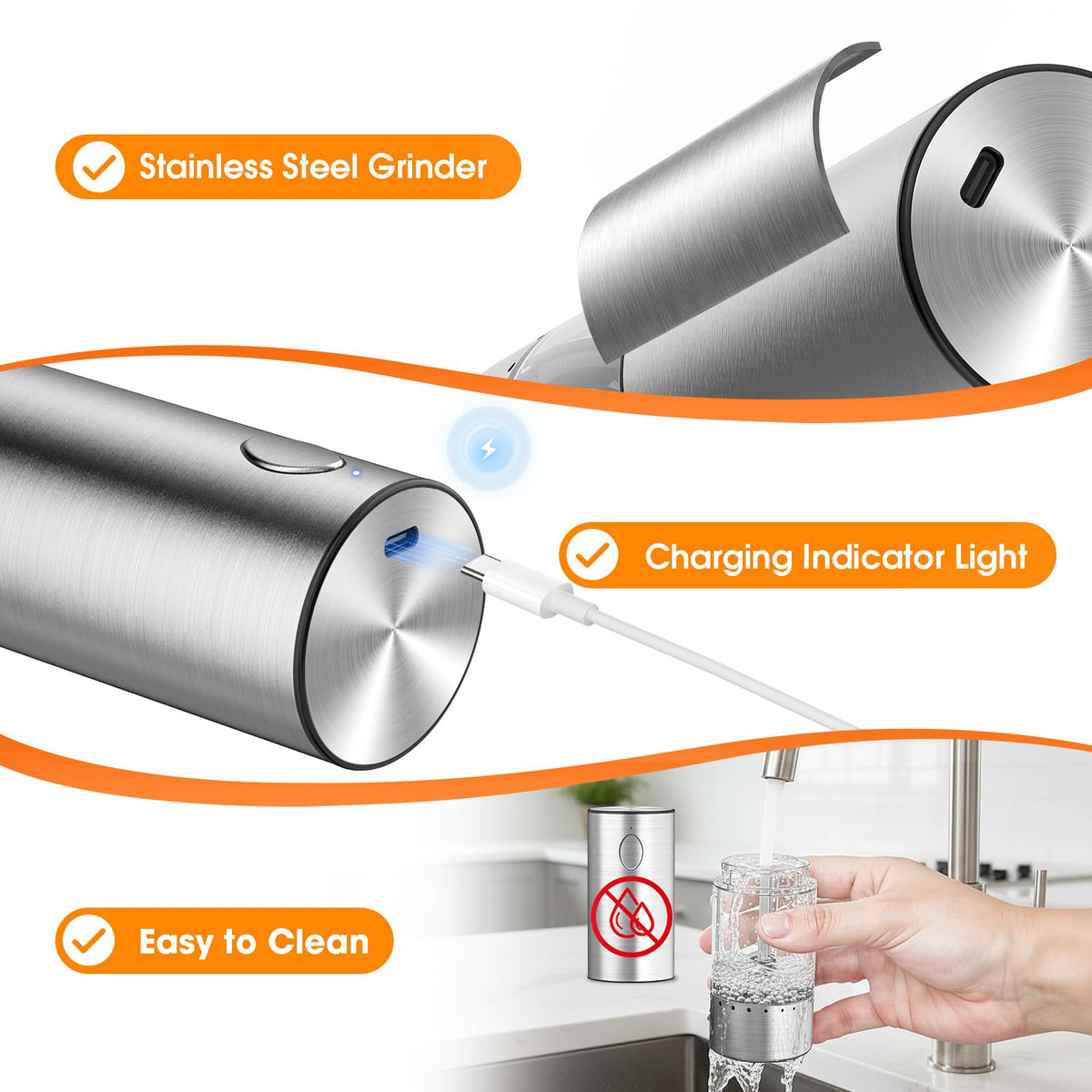 WOWBOX rechargeable grinder with long-lasting battery supports many meals between charges