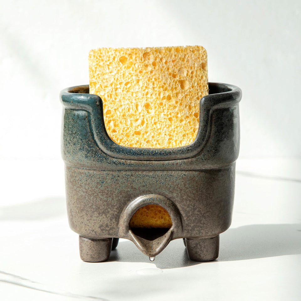 wowhalolo ceramic sponge holder with drainage keeps sponges dry and counter tidy