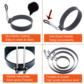 WOWITIS 4-inch egg ring with foldable handle for precise eggs