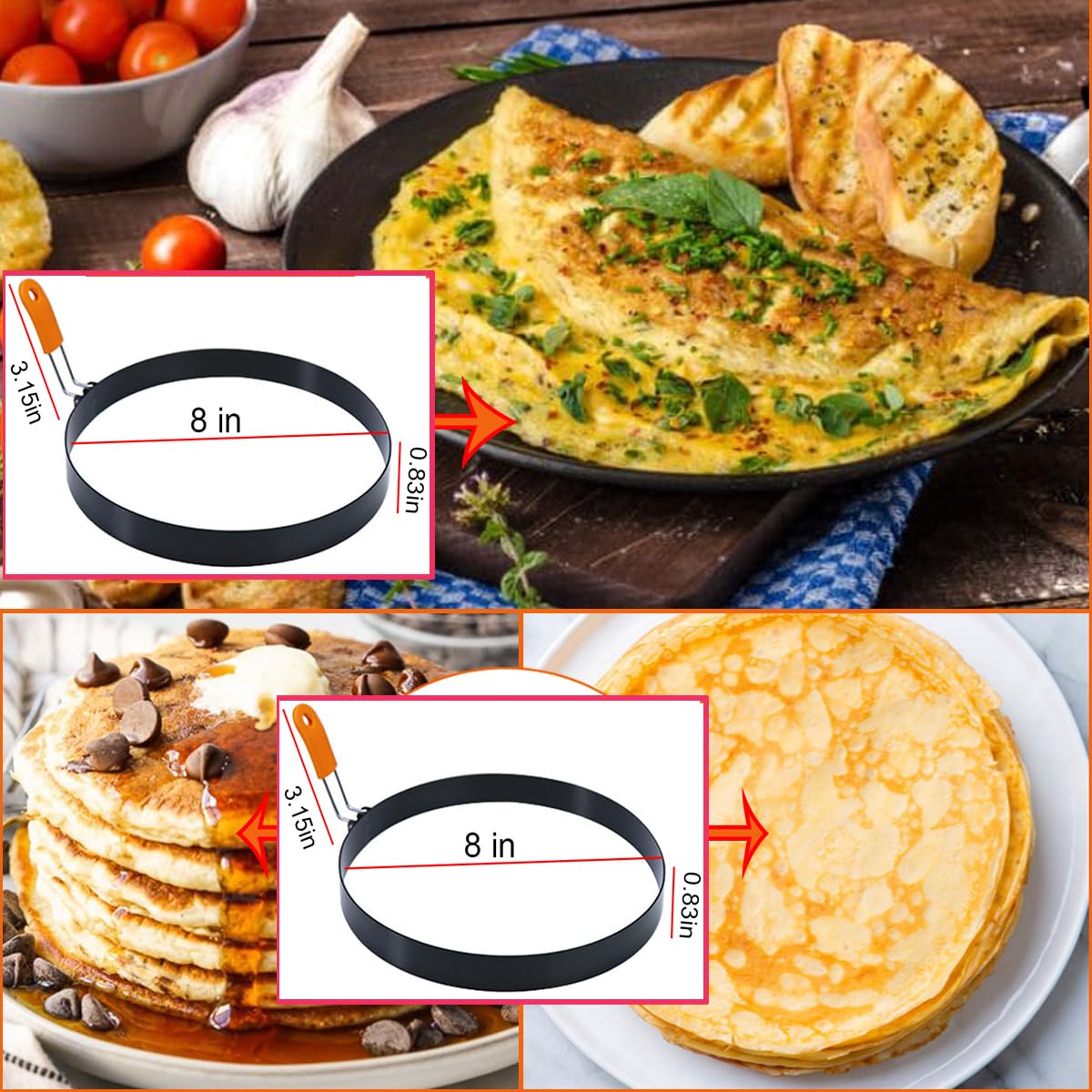 WOWITIS omelette ring with foldable handle for easy storage and use.