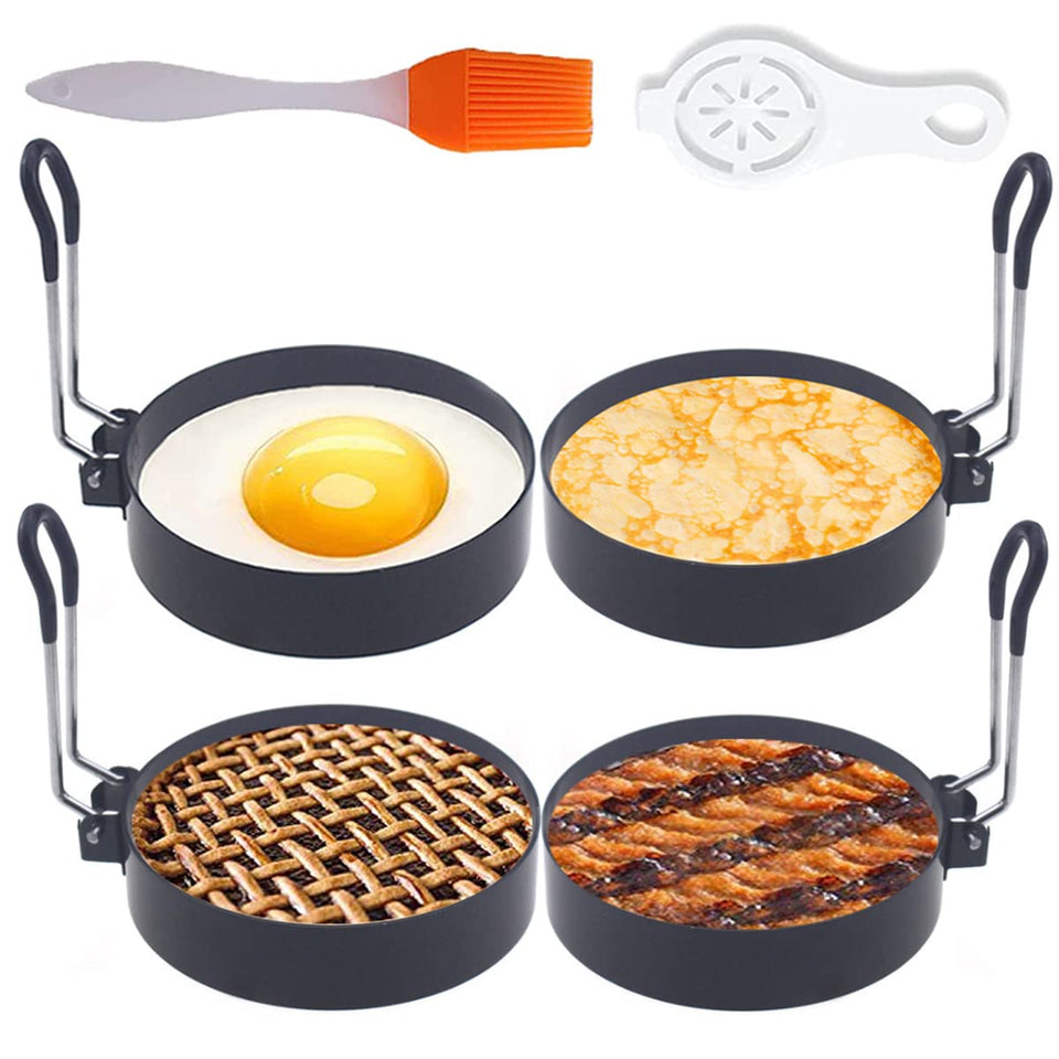 WOWITIS upgrade 4-inch egg rings set forms perfect round eggs for sandwiches.