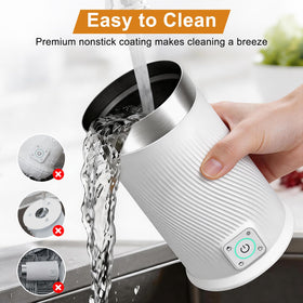 Wowteam Milk Frother auto shut-off ensures consistent texture without spills.