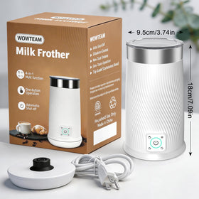 Wowteam Milk Frother creates silky foam for hot chocolate and matcha drinks.